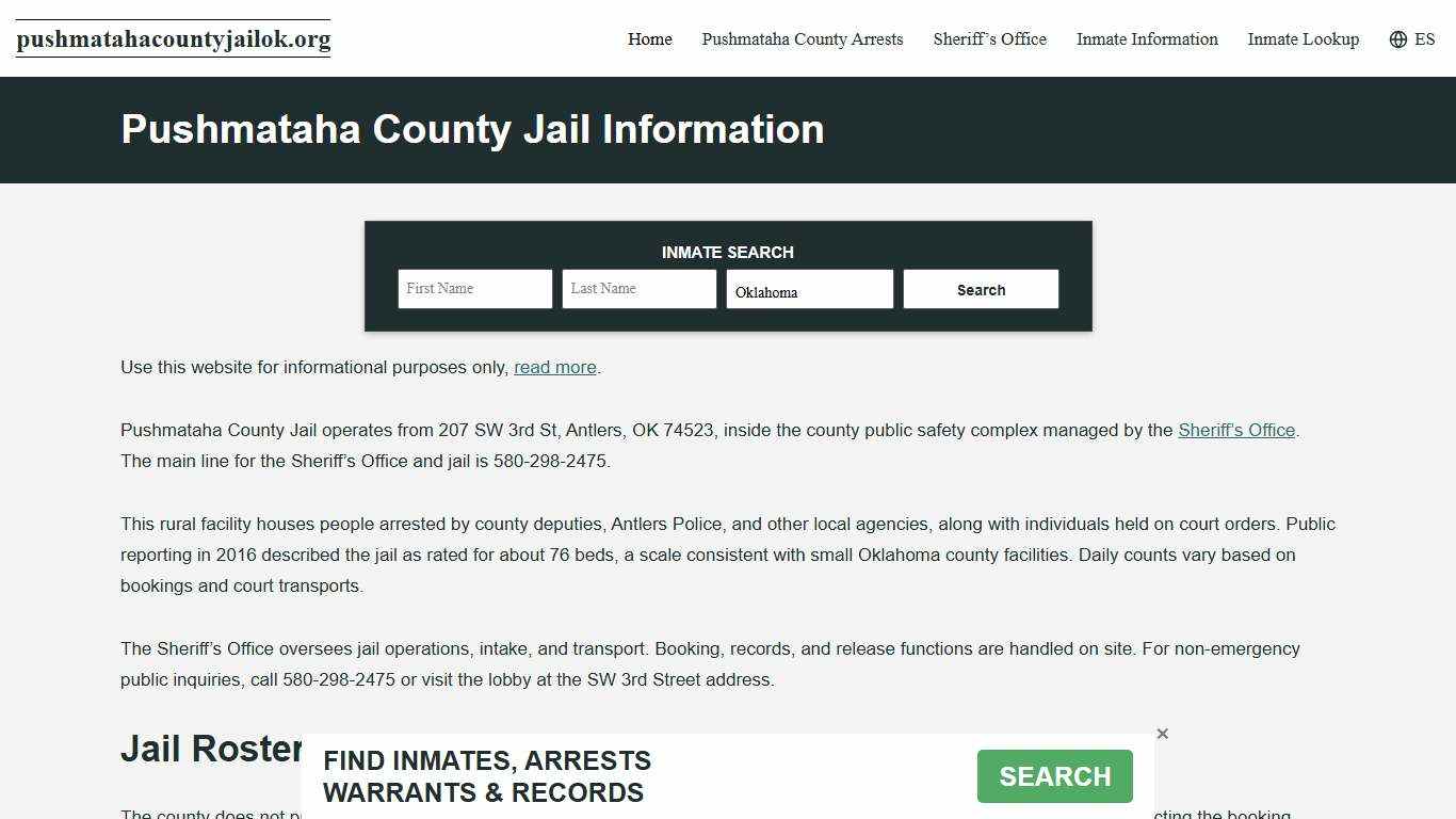Pushmataha County, OK Jail Roster, Inmate Info