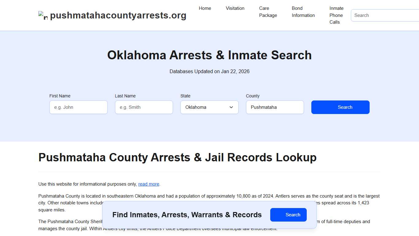 Pushmataha County, OK Arrests, Warrants, Police Records Search