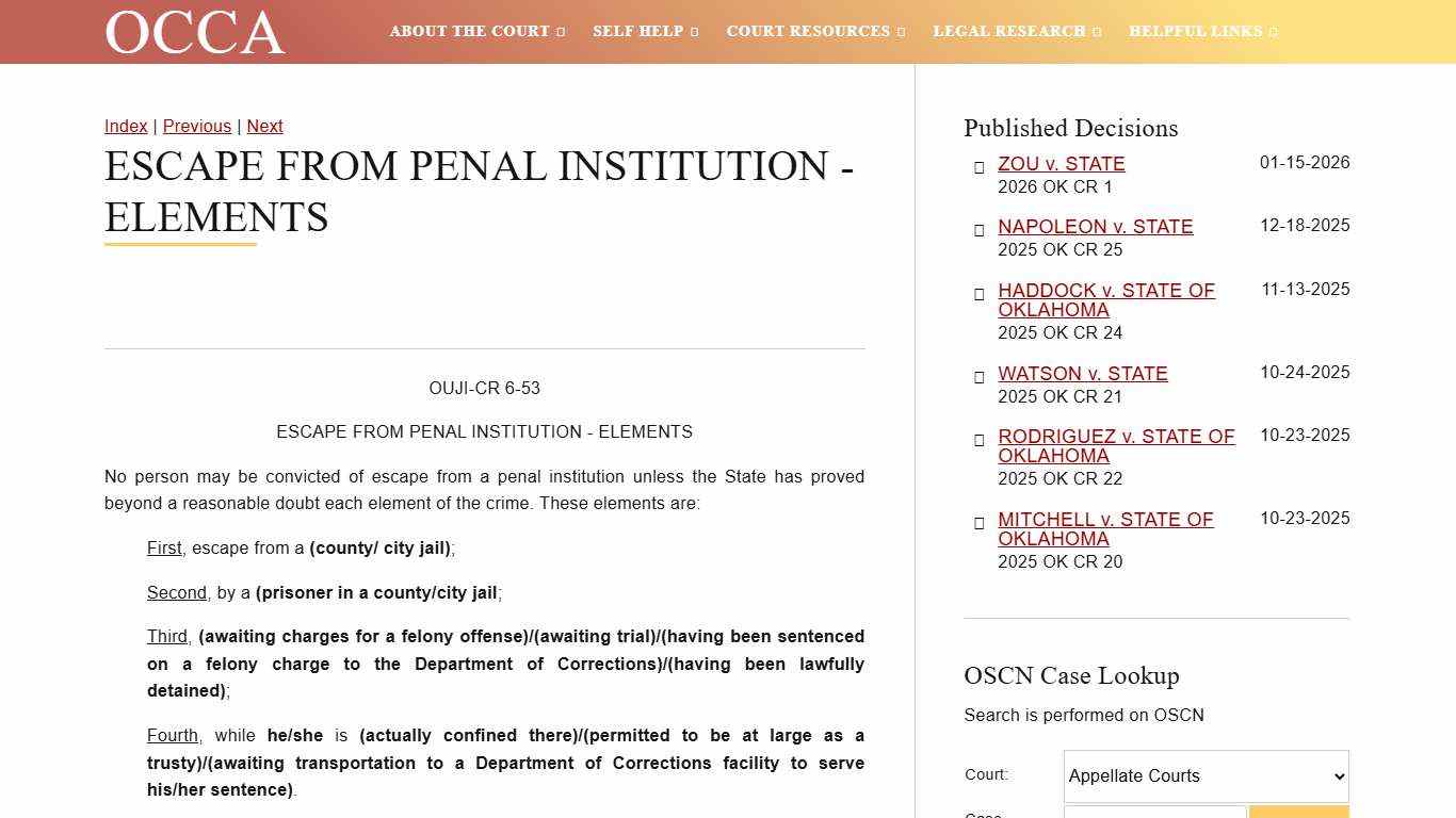 Escape from Penal Institution - Elements